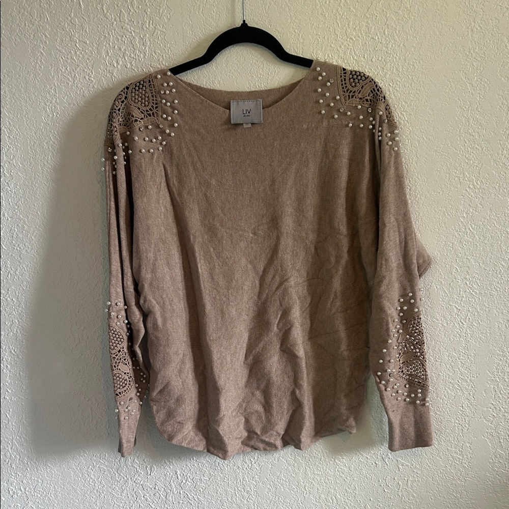 Elegant Women's Tan Beaded Top